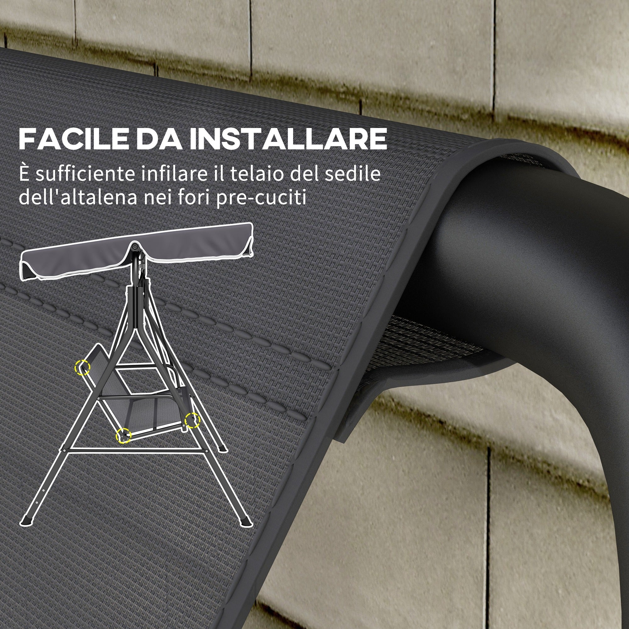 Coprisedile per Dondolo da Giardino 115x48x48cm in Tessuto a Rete Grigio