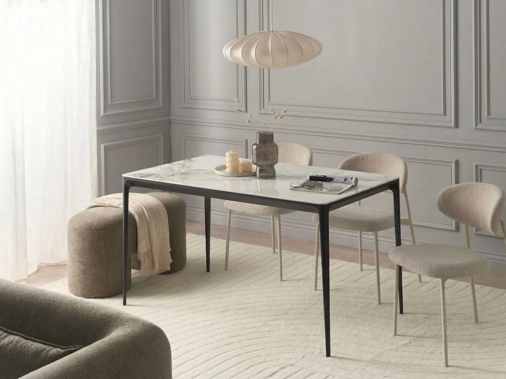 Tavolo da pranzo effetto marmo bianco e nero 140 x 80 cm Gambe in alluminio Rettangolare Cucina moderna da pranzo