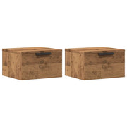 Set di 2 Comodini | Armadio da Notte | Mobiletto da notte a Muro Rovere Artigianale 34x30x20 cm