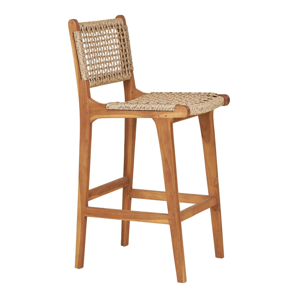 Sgabello da banco Derby in teak naturale con intreccio in rattan PE