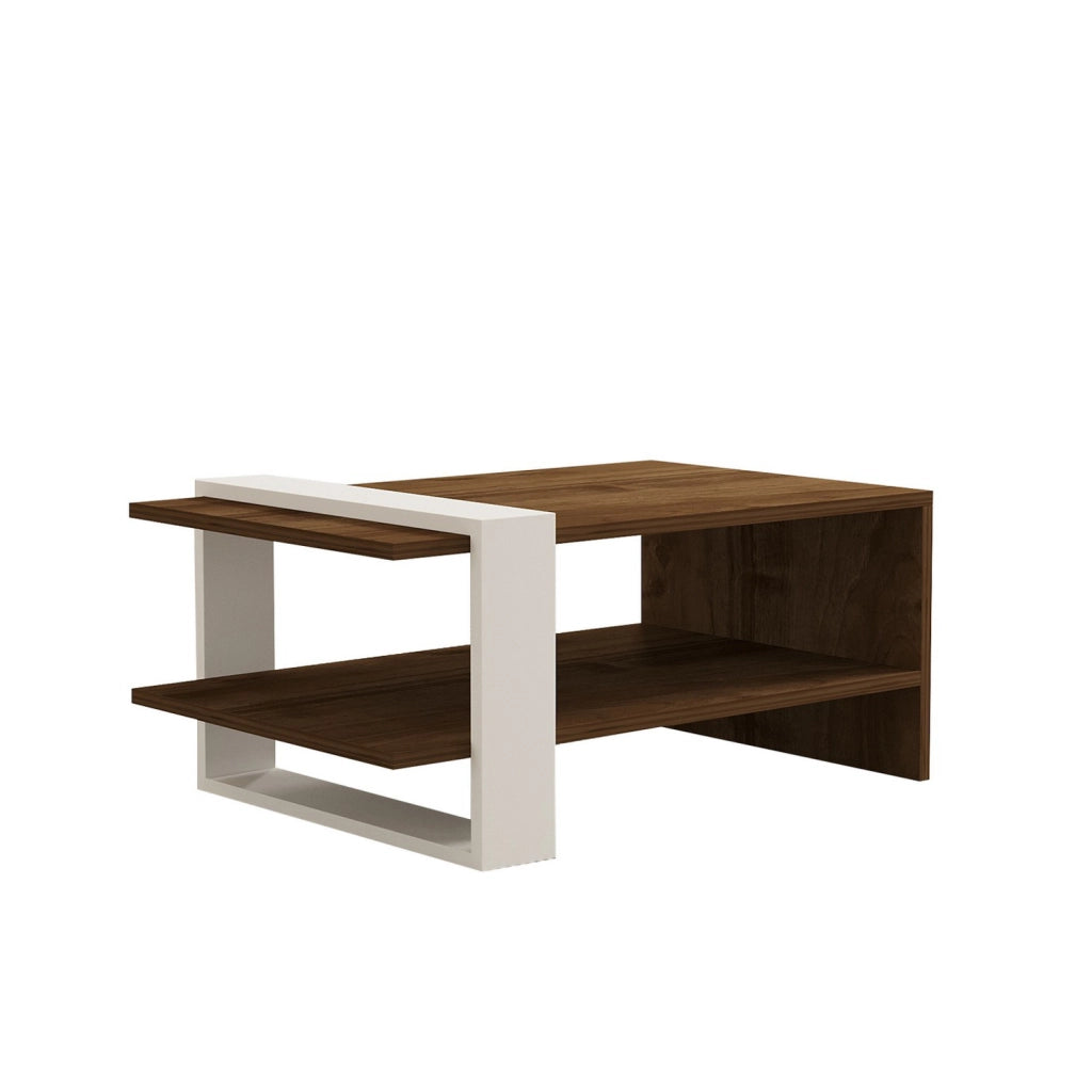 Tavolino in legno "Gaye" - 80 x 50 x 35 cm - Noce, Bianco