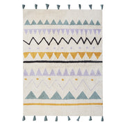 Tappeto per cameretta con motivo astratto e nappe beige e rosa 140 x 200 cm cameretta nursery soggiorno