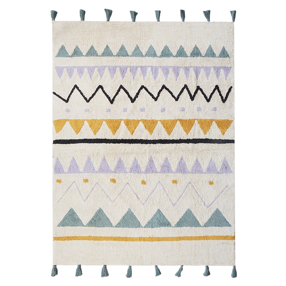 Tappeto per cameretta con motivo astratto e nappe beige e rosa 140 x 200 cm cameretta nursery soggiorno