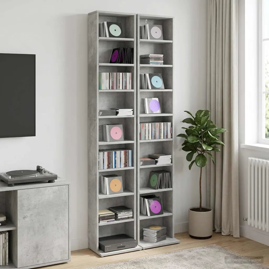 Mobile per CD 2 pz Grigio Cemento 33 x 23,5 x 175 cm 8012649