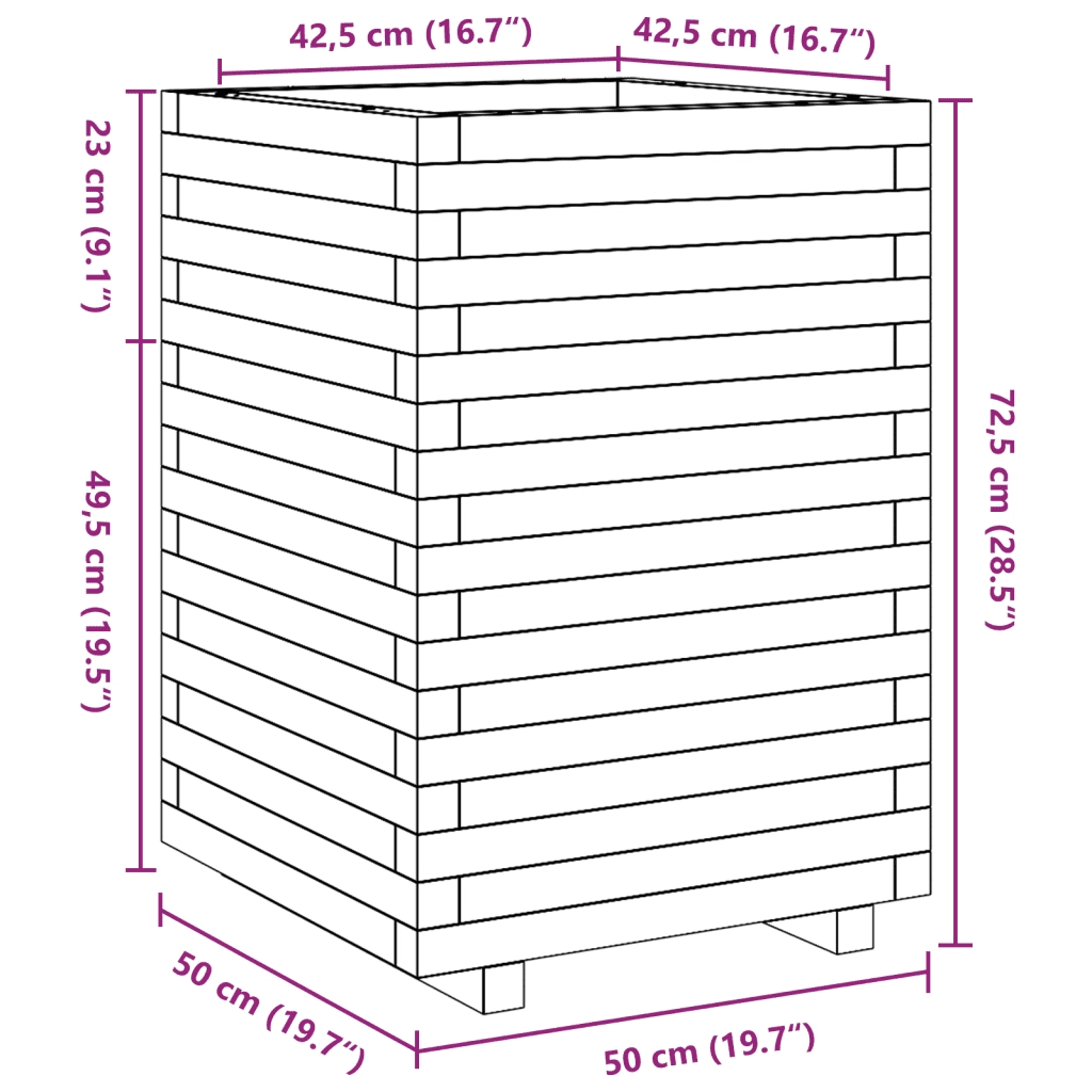 Fioriera da Giardino 50x50x72,5 cm in Legno di Pino Impregnato