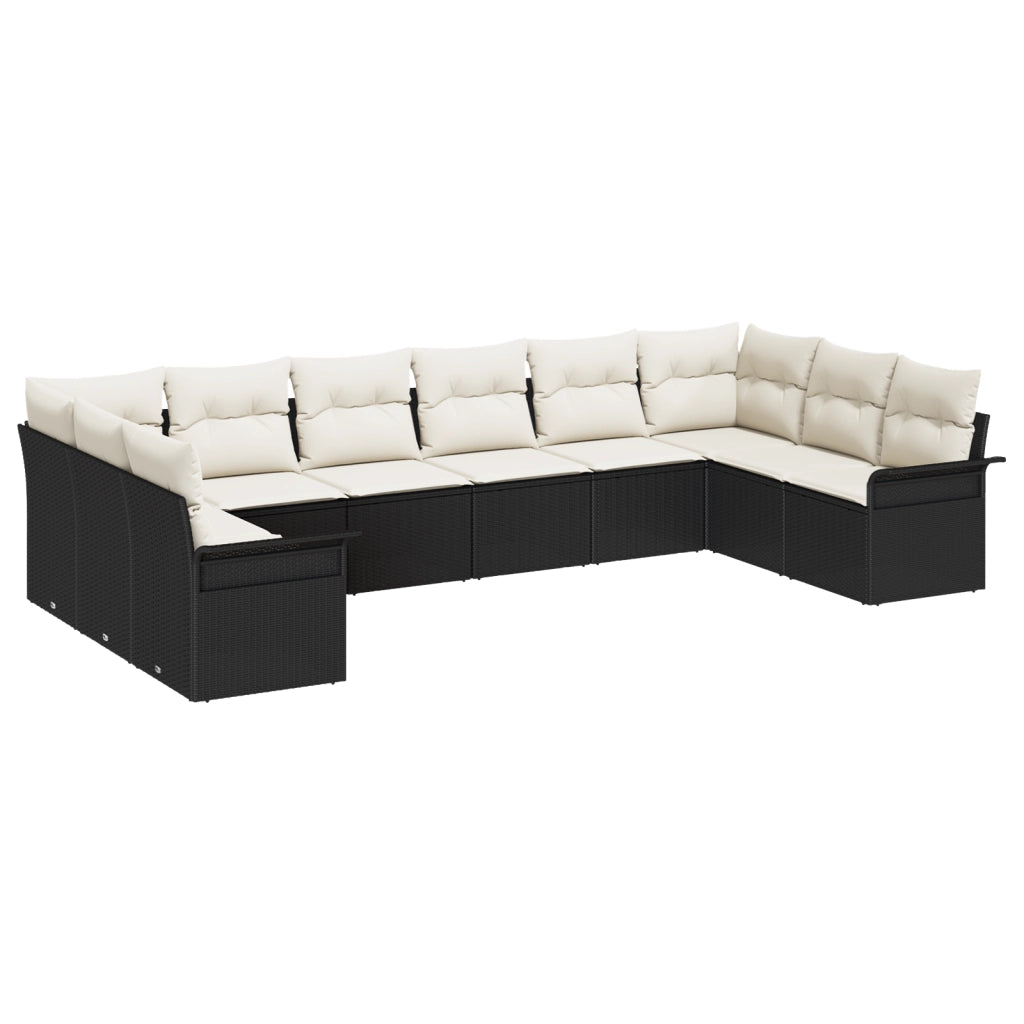 Set Divano da Giardino  da 10 Pezzi con Cuscini in Polyrattan Nero