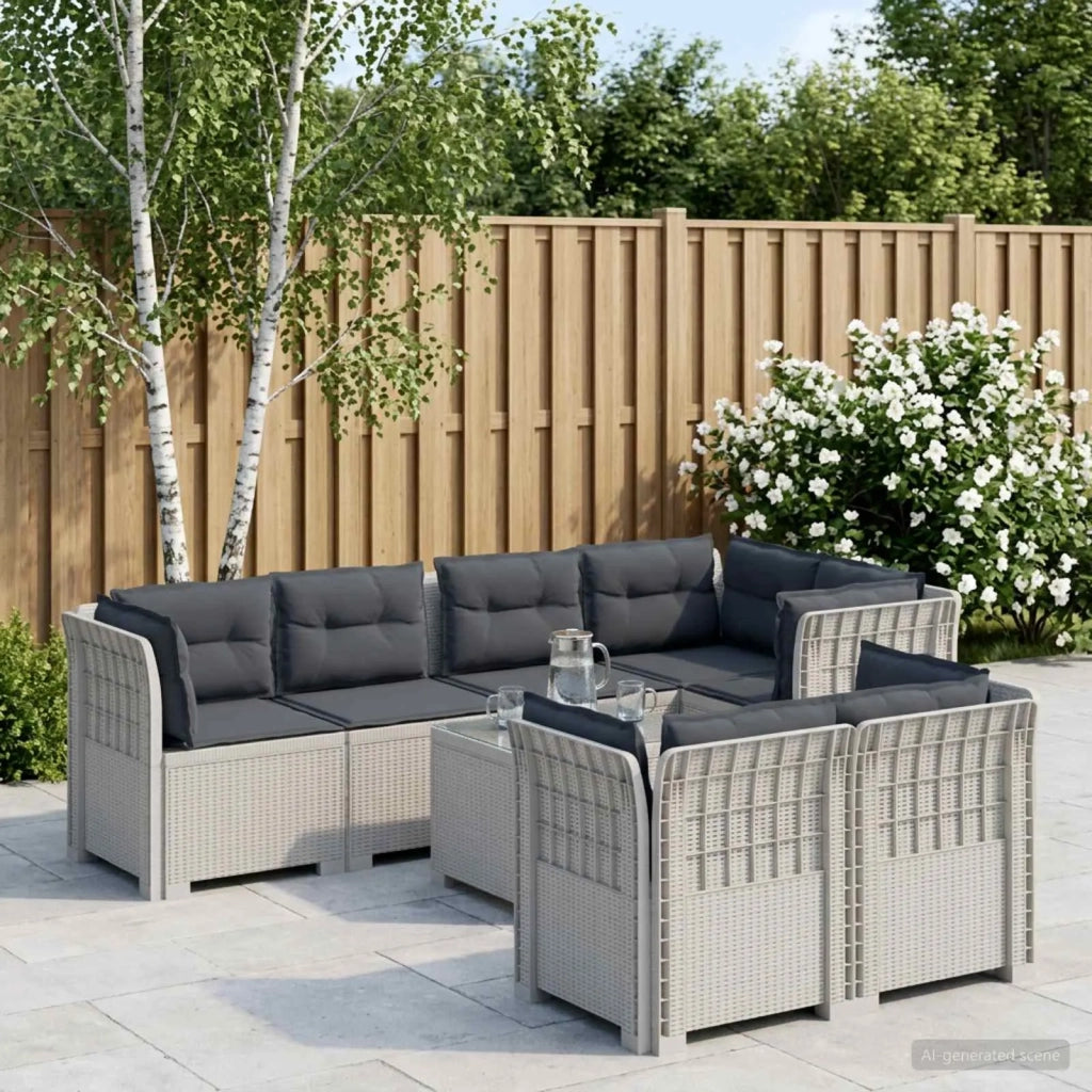 Divano 7 Posti da Giardino con Cuscini Aspetto Rattan PP Bianco 3444169