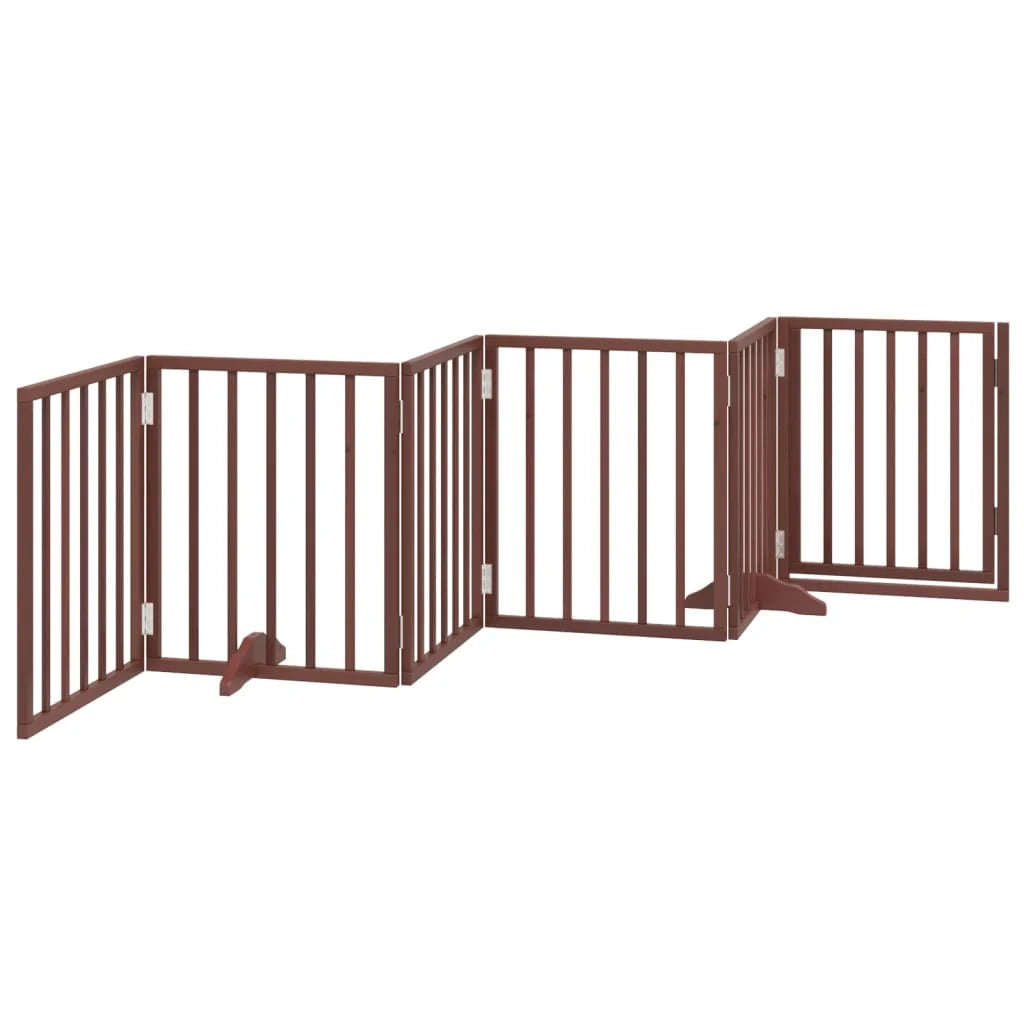 Cancelletto di sicurezza per cani con 6 pannelli in legno di pioppo marrone 02_0023323