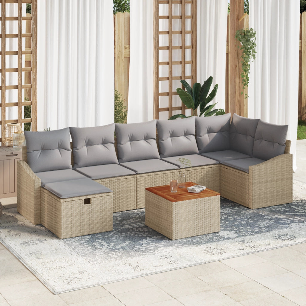 Set di divani da giardino 8 pezzi con cuscini Beige Polirattan