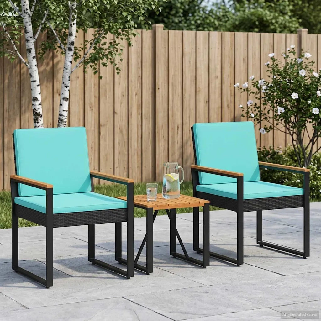 Set Mobili da Esterno 3 pcs Nero e Turchese polyrattan