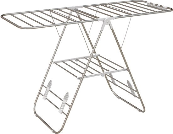 Asseccoportatile - 146x60,5x98 cm - Sgancio a soffietto + Manubri telescopici - Acciaio inossidabile & Plastica - Argento/Bianco