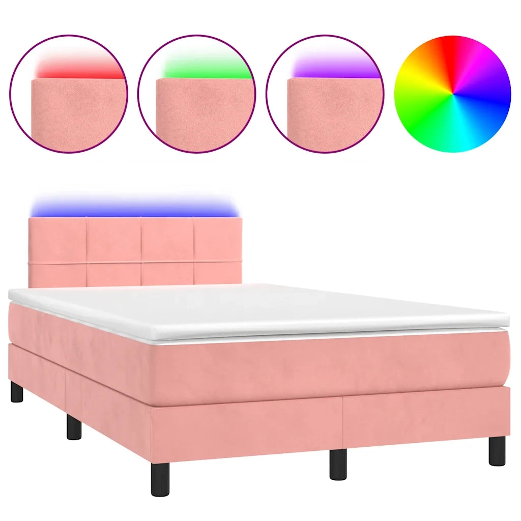 vidaXL Letto a Molle con Materasso e LED Rosa 120x190 cm in Velluto