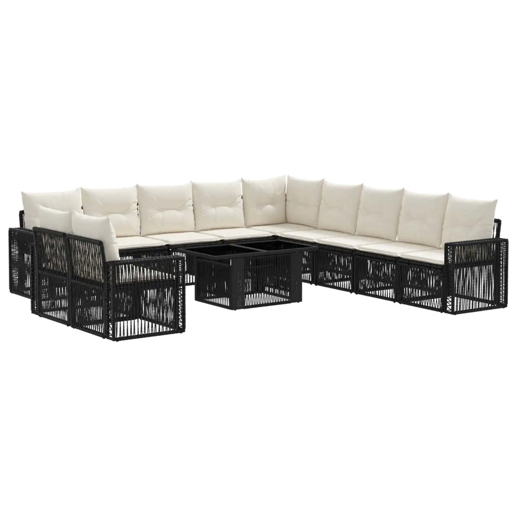 Set Divano da Giardino 12 pz Nero e Bianco Crema polyrattan 3436816