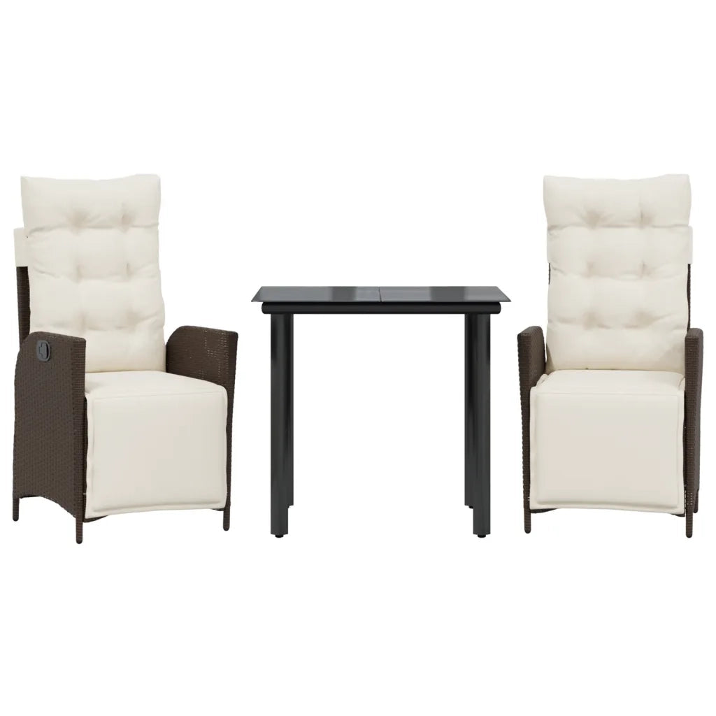 Set da Pranzo da Giardino 3pz | Set Salotto da Giardino con Cuscini in Polyrattan Marrone