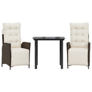 Set da Pranzo da Giardino 3pz | Set Salotto da Giardino con Cuscini in Polyrattan Marrone