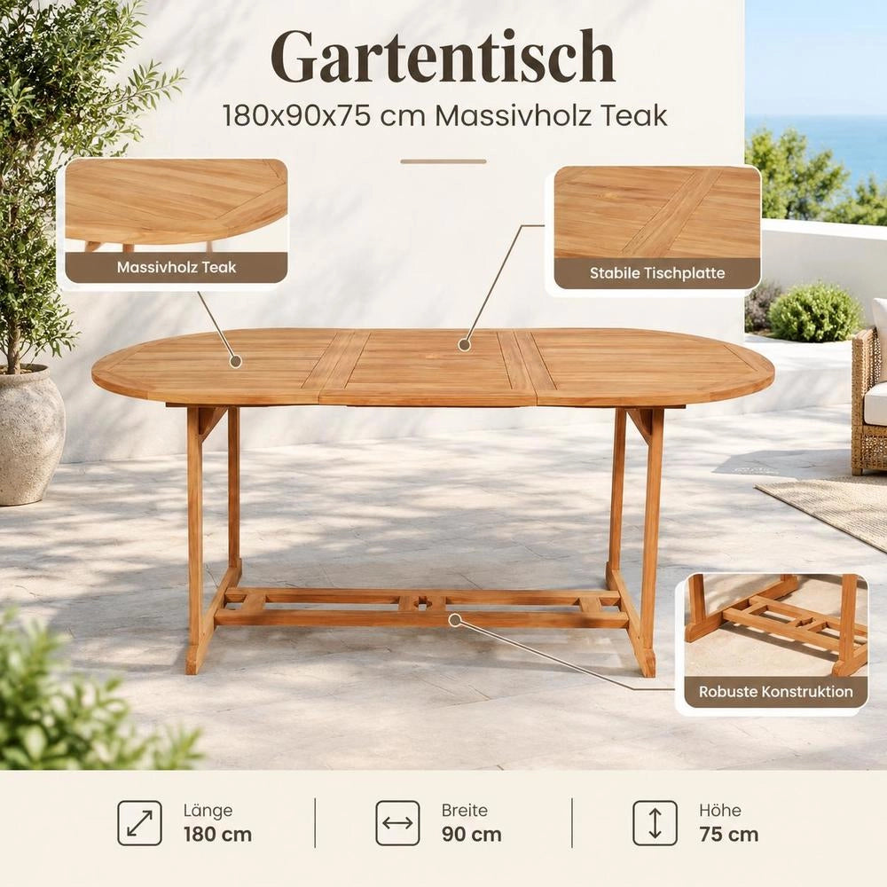Garden Table 180x90x75 Cm Solid Teak Wood