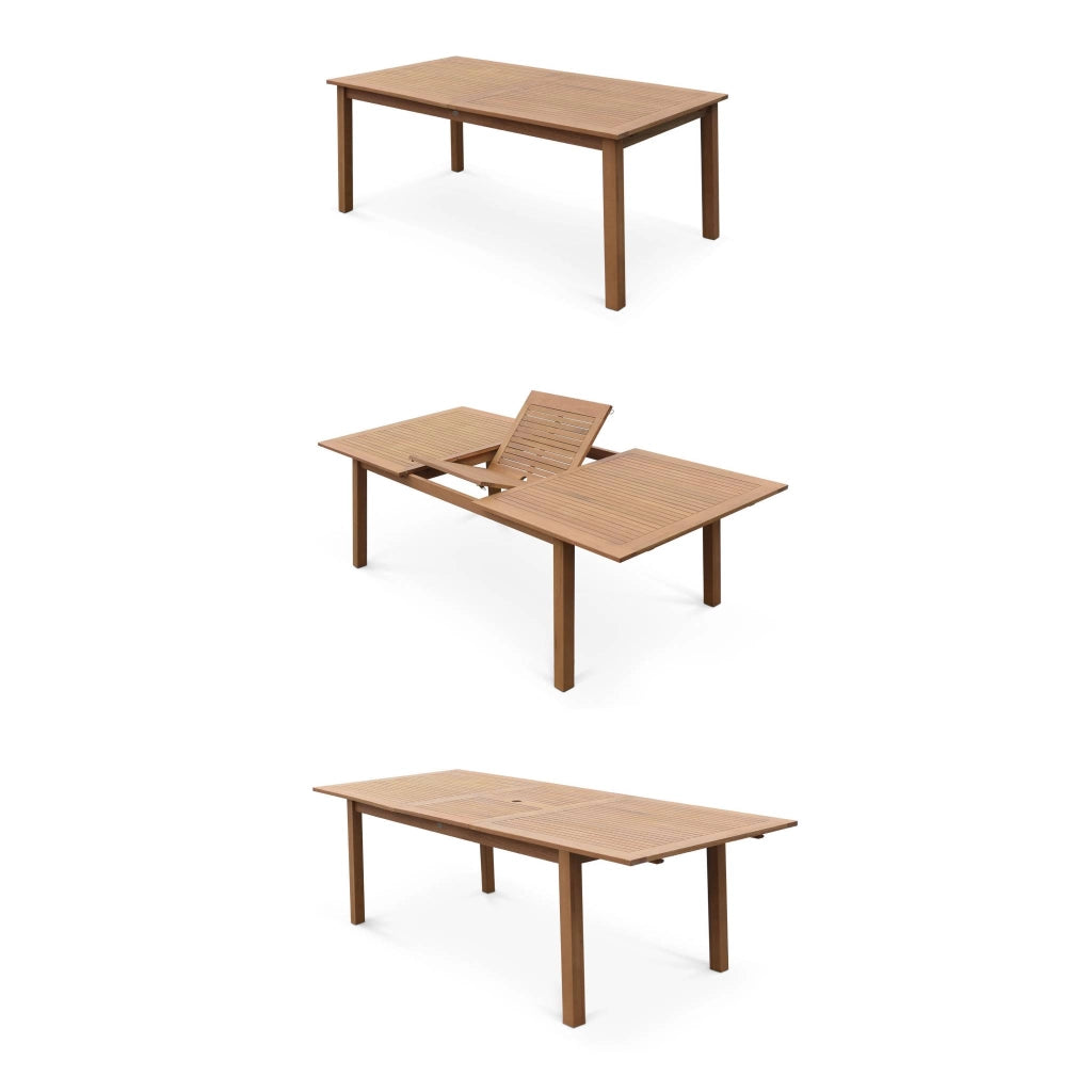 Set tavolo da giardino rettangolare allungabile in legno con 8 sedie,