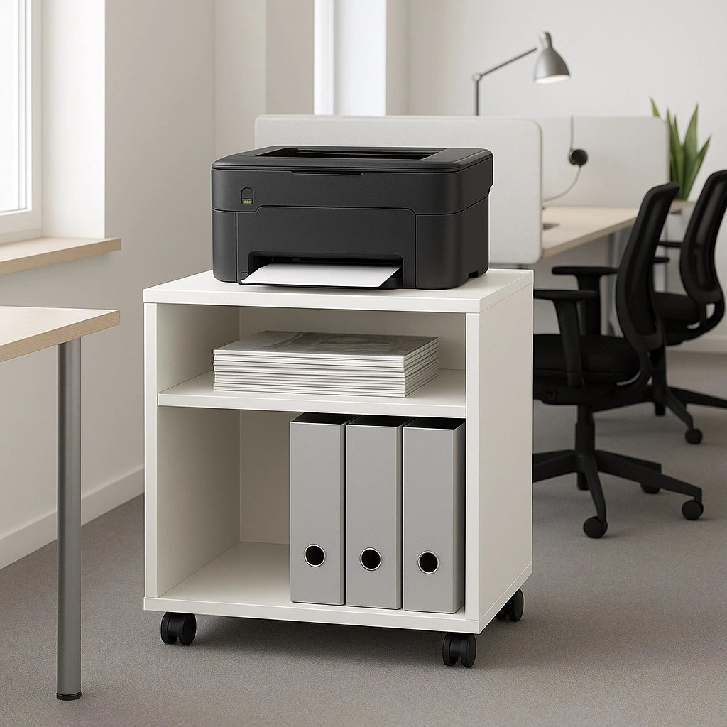 Mobile Ufficio Porta Stampante in Legno Bianco 4 Ruote 3 Ripiani Moderno Multiuso