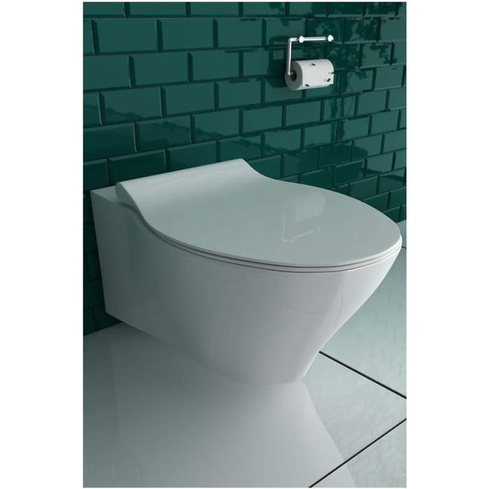 Wc sospeso senza bordo, in ceramica incluso sedile wc in duropla