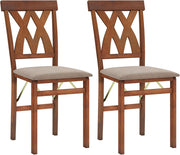 Set di 2 Sedie Pieghevoli, Sedie Ergonomiche di Gomma Senza Braccioli con Struttura in Legno di Gomma, Seduta Pieghevole da Pranzo con Schienale Curvo per Ristorante, Portata 150 kg (Marrone)