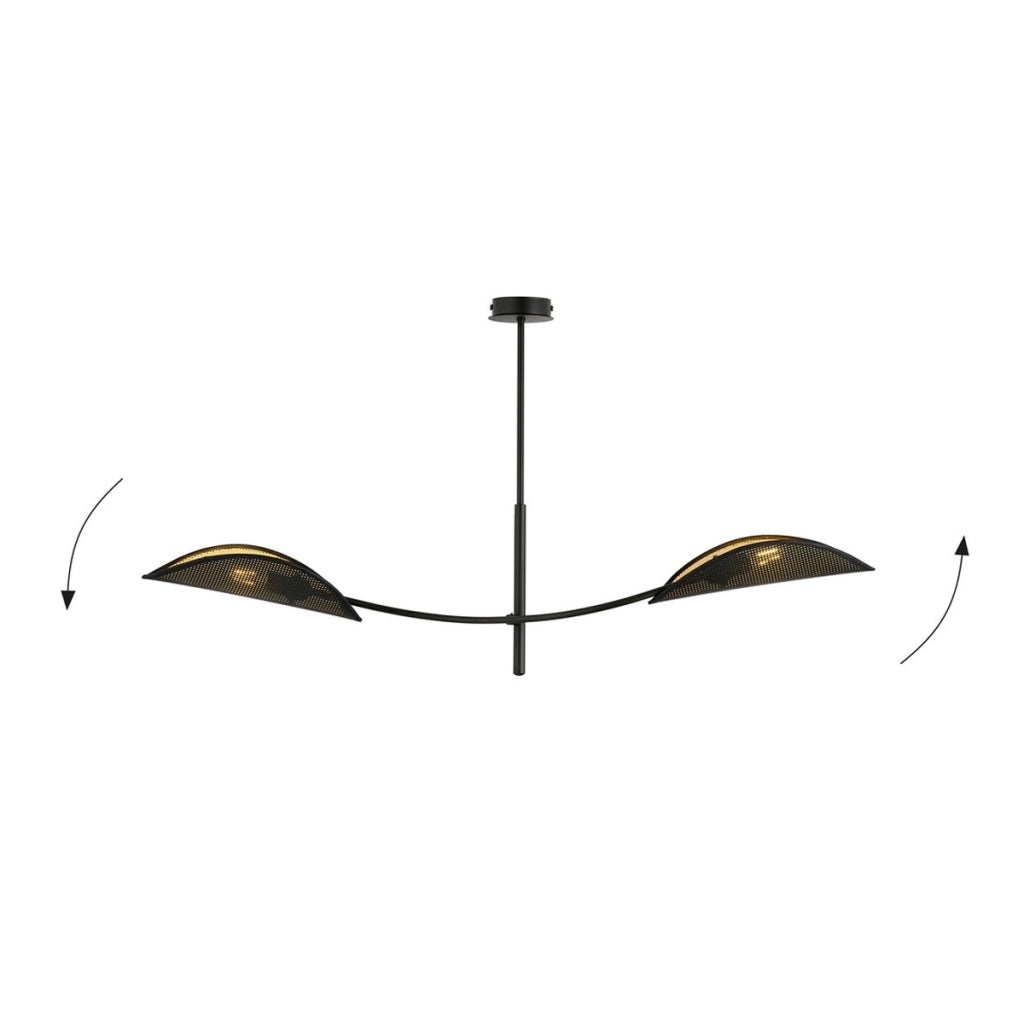 Lampada a sospensione Lotus in acciaio nero e oro