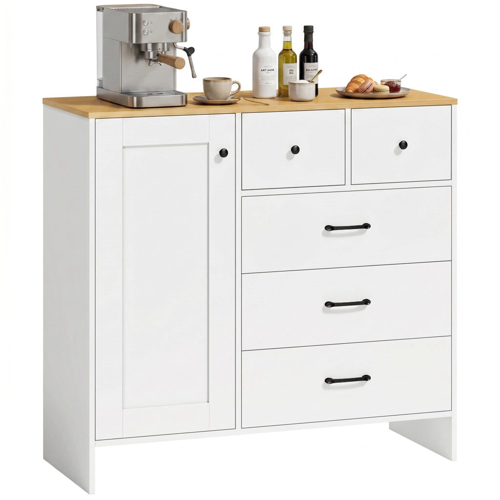 Cassettiera Rustica con 5 Cassetti e Anta ¨C Minimal ¨C Bianco 100x40x94 cm