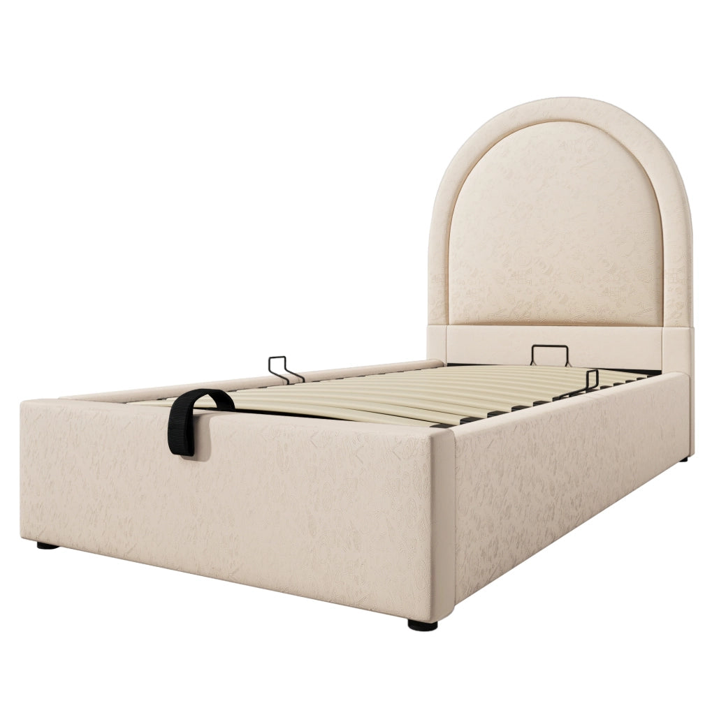 Letto per bambini 90x200 cm con contenitore idraulico; similpelle beige