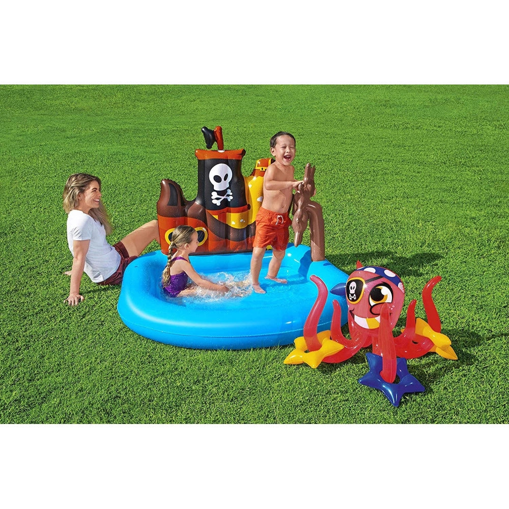 Trade Shop - Piscina Gonfiabile Area Di Gioco Per Bambini Pirati Mare Piscina Acqua 140x130cm -