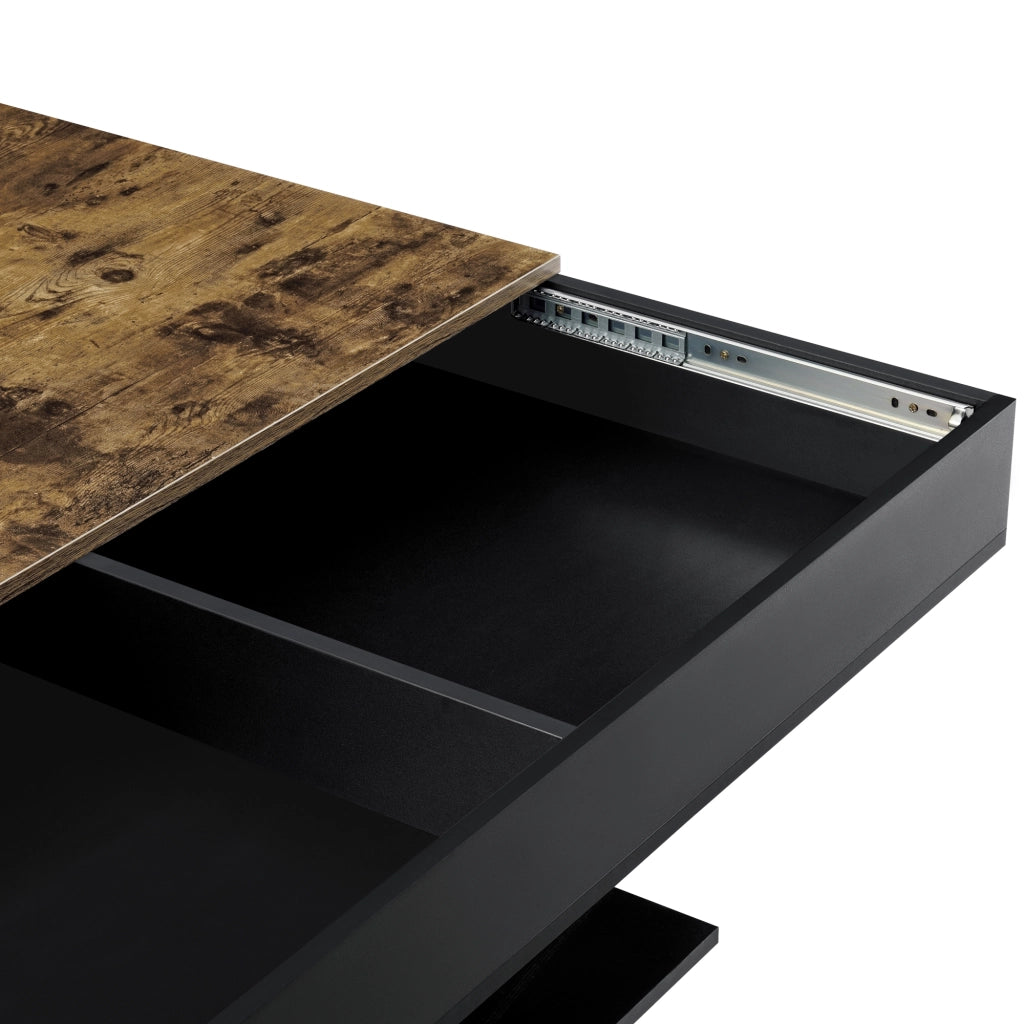 Tavolino da Salotto Lünen con Piano Scorrevole 40 x 110 x 60 cm Nero / Effetto Legno Scuro [en.casa]