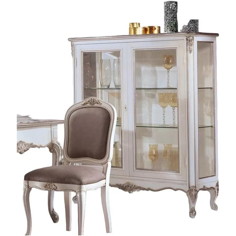 Vetrina 2 porte classica legno shabby bianco argento 130x50x150 - Mobili 2G