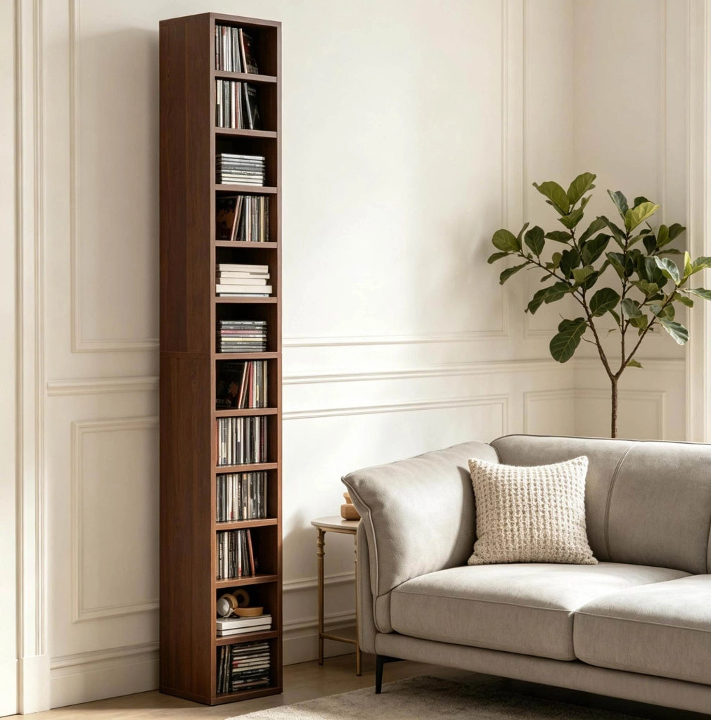 Torre porta CD/DVD a 12 livelli in MDF e truciolare marrone