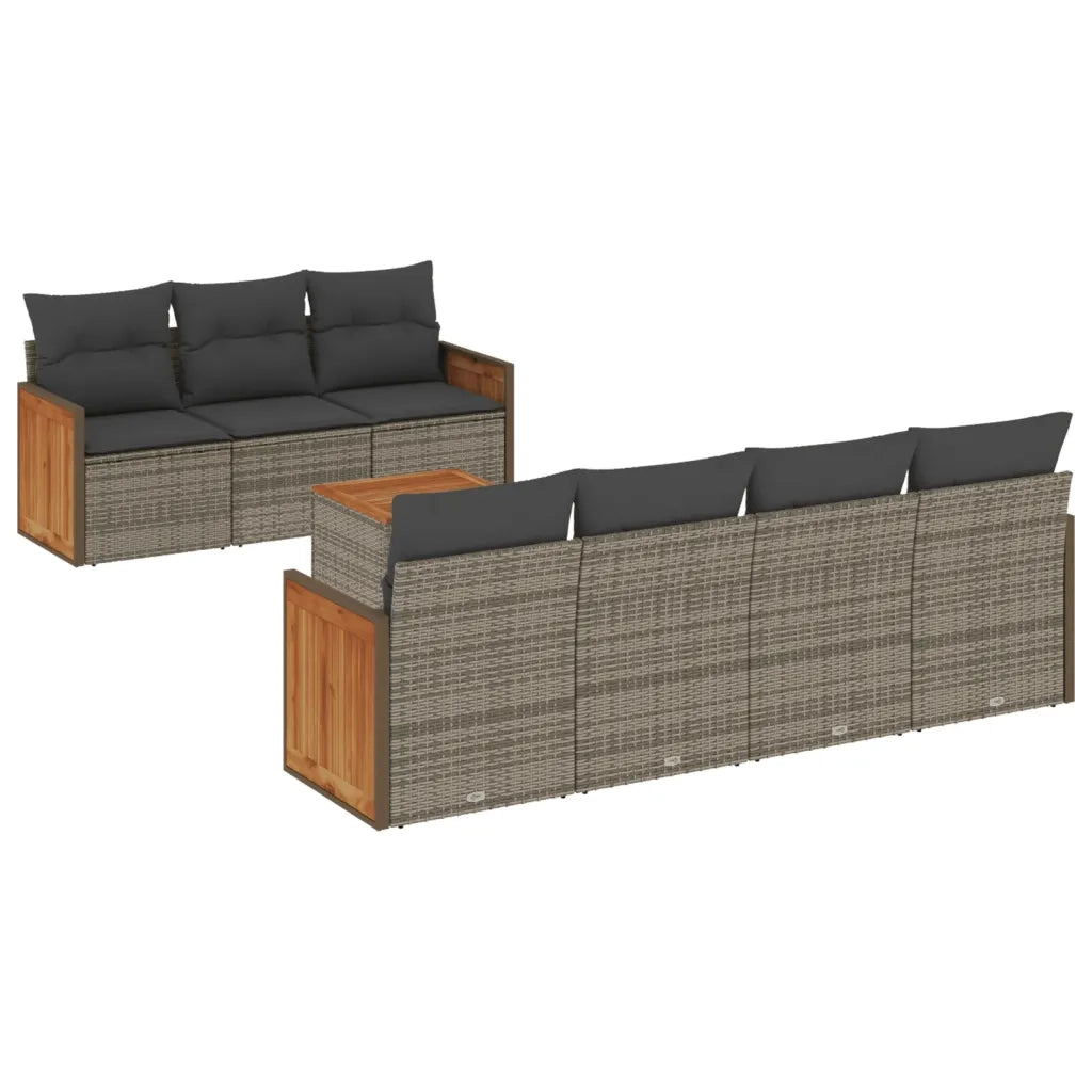 Set Divano da Giardino 8 pz con Cuscini Grigio in Polyrattan 3227488