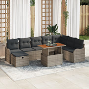 Set Divano Giardino 9 Pezzi Cuscini Grigio Rattan