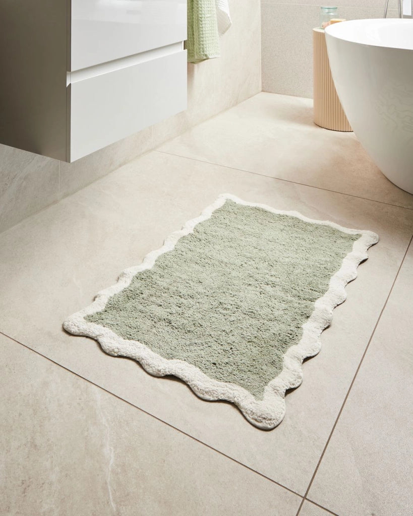 Tappeto da bagno in cotone rettangolare 60 x 90 cm beige Motivo decorativo da bagno Design moderno