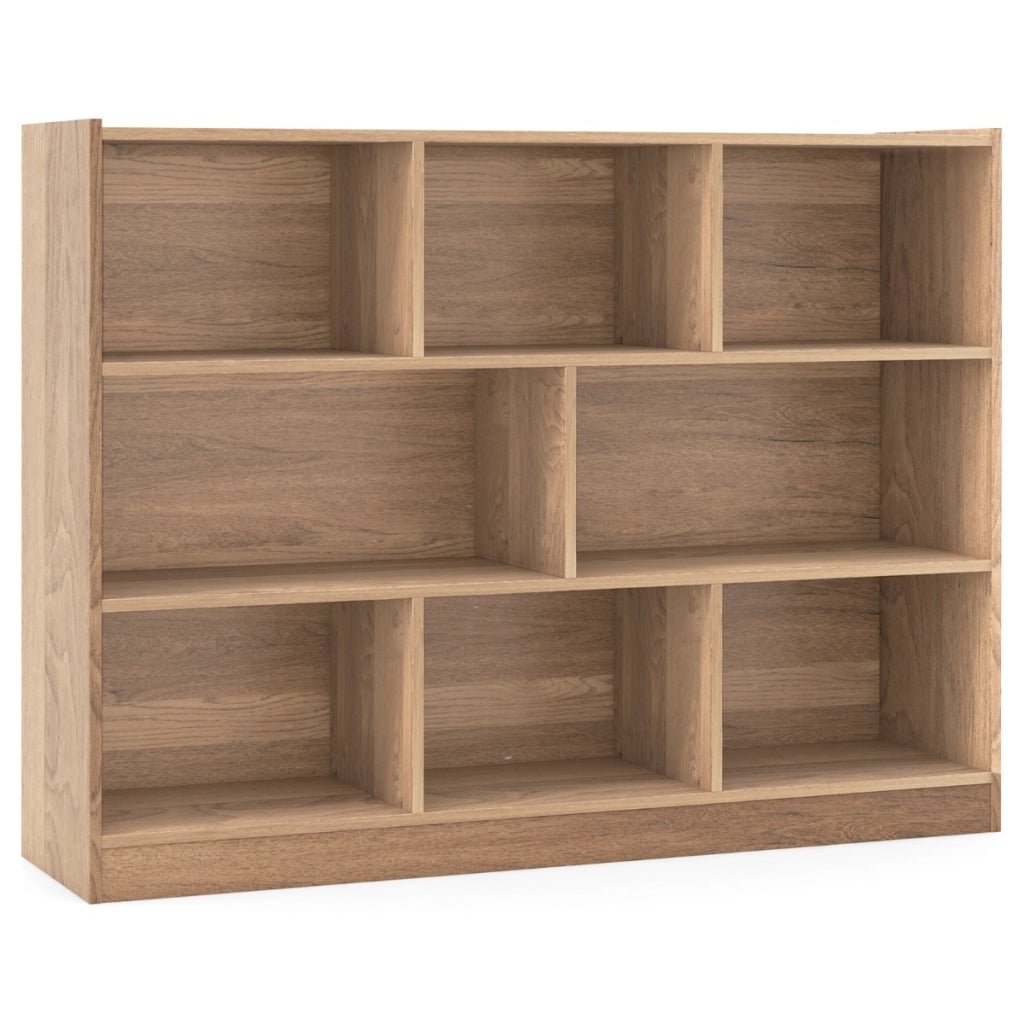 Libreria a 3 livelli in legno, Mobiletto espositore moderno a 8 cubi da salotto camera da letto studio Naturale-Librerie