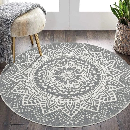 Tappeto Rotondo 120cm Shaggy Ultra Pieno Veloce Lavabile Antiscivolo Decorazione Casa Tappeto soffice Camera da Pranzo Tappeto per Letto Pavimento per Camera da Letto - Grigio Scuro - Moderno - Comodo