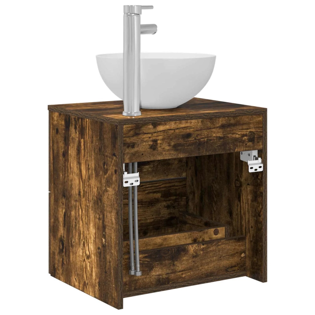 Mobiletto con Lavabo a Parete Rovere Fumo 49,5 x 35 x 63 cm 890258