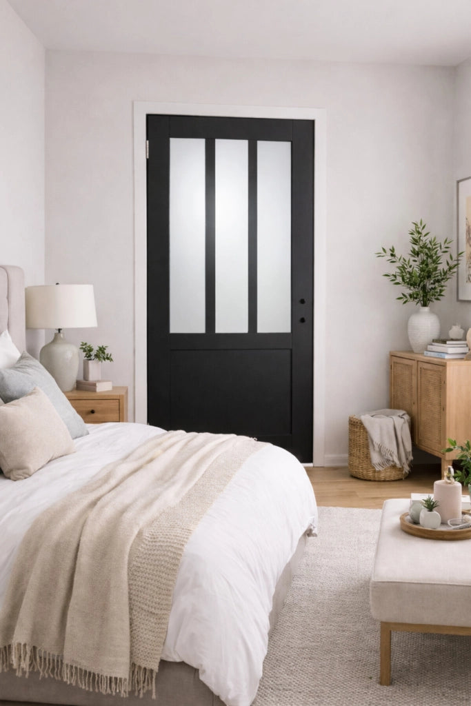 Blocco porta officina in vetro satinato nero H204 x L73 dimensioni del tavolo spingendo a destra