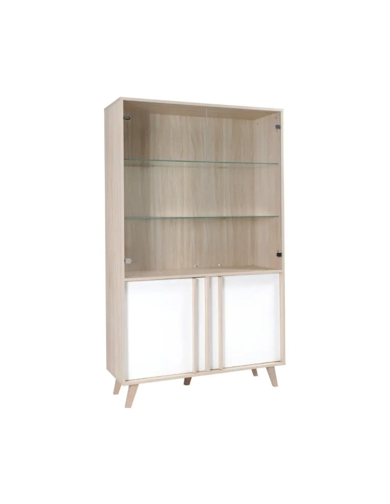 Sala da pranzo completa MALMO con tavolo 160 cm e vetrina LED – Rovere chiaro e bianco – Stile scandinavo