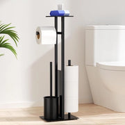 Supporto WC in acciaio inossidabile a stantuffo, spazzola WC, tessuto umido, pannello vetrato, piatto mat, colore nero