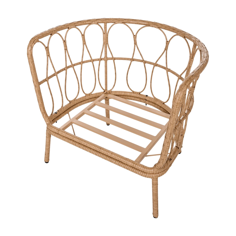 Sedia da Giardino con Poggiapiedi in Rattan PE Marrone Chiaro Struttura in Acciaio e Gambe in Metallo Cuscini Bianco Sporco Arredo da Esterno