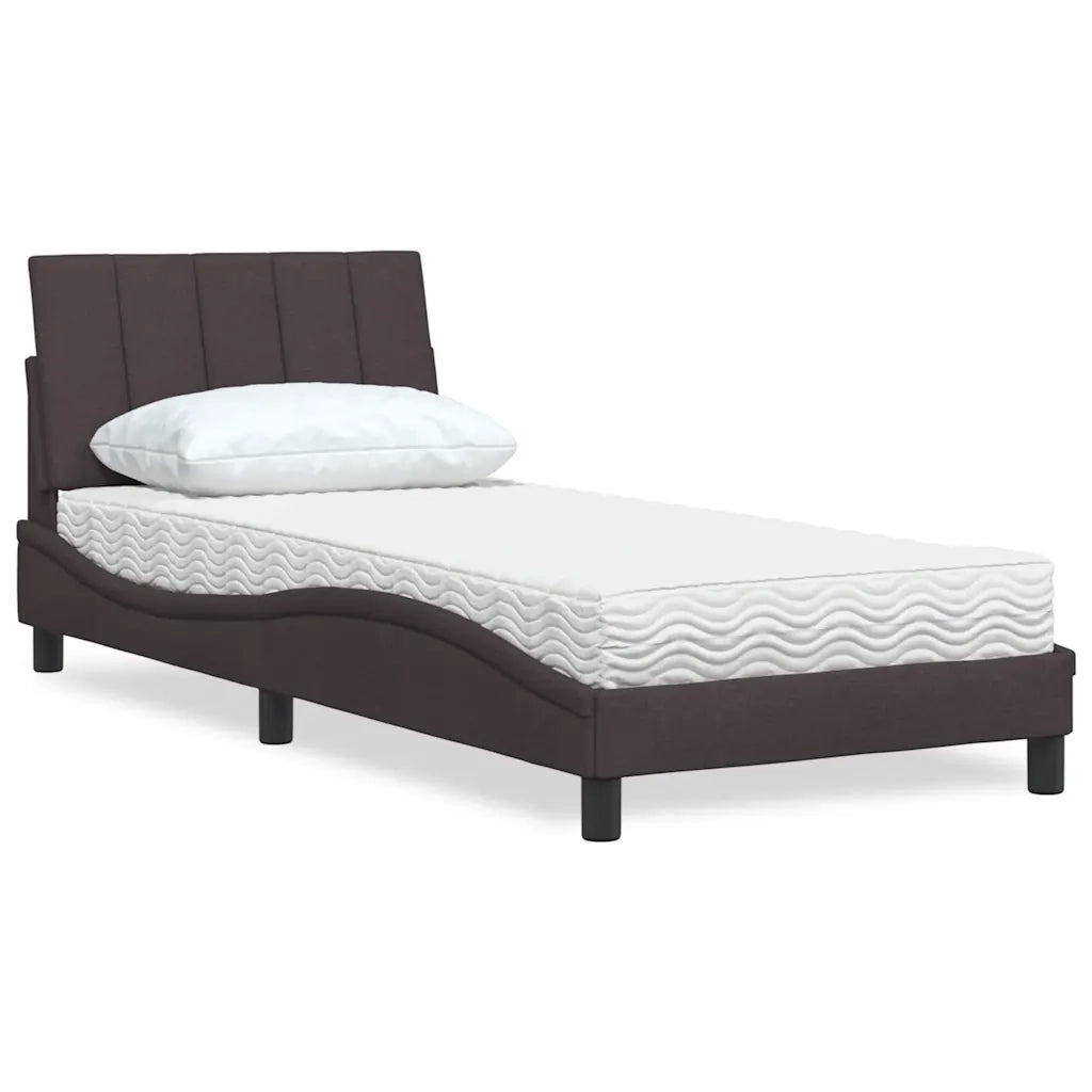 Letto con Materasso-Struttura Letto con Materasso Hanko Marrone Scuro 80x200 cm in Tessuto