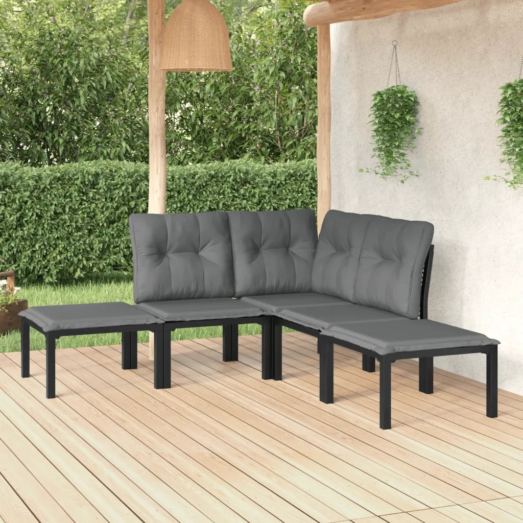 Set Salotto da Giardino 5 pz | Set di Mobili da Esterno Nero e Grigio in Polyrattan
