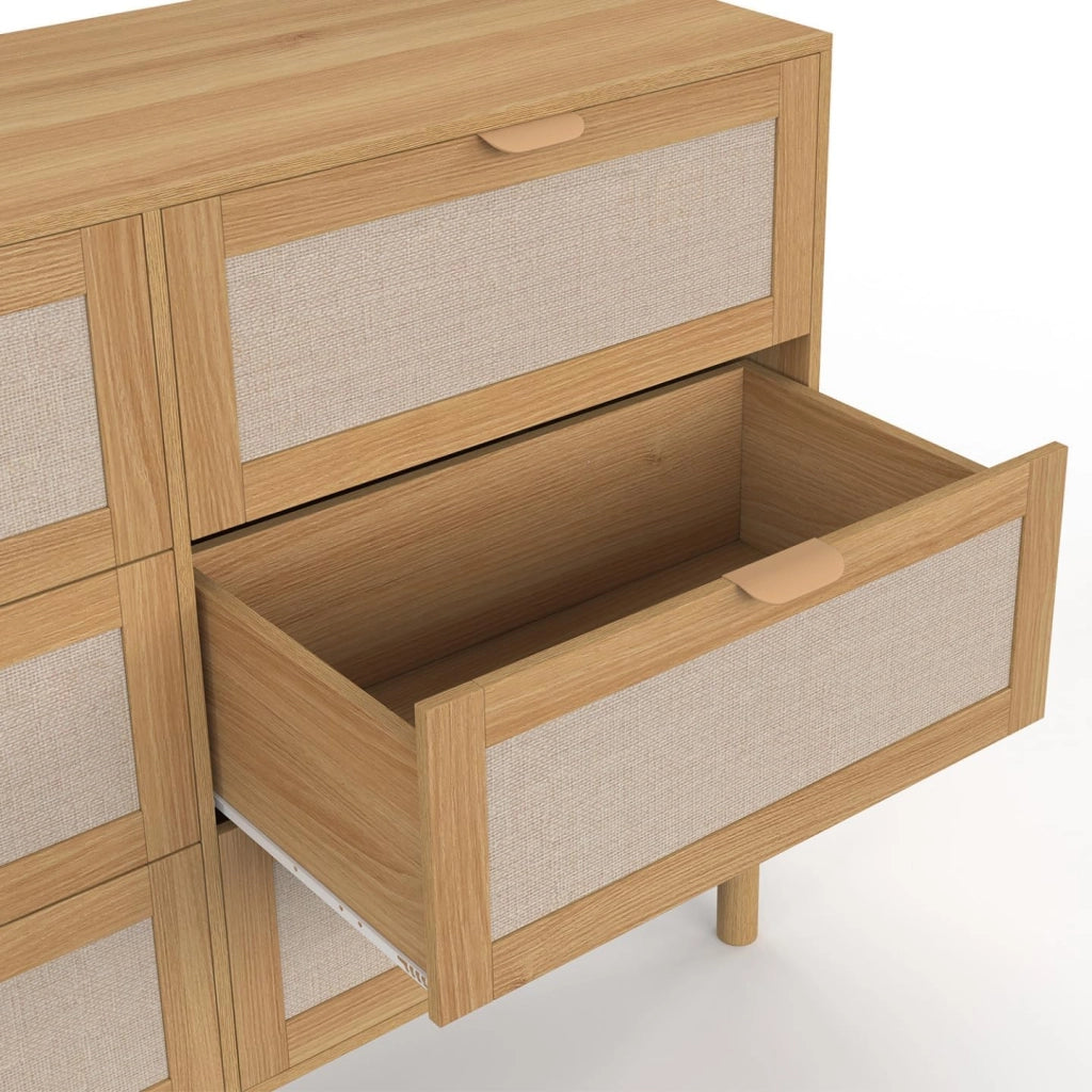Cassettiera 6 cassetti Robin 115 cm Legno ed Effetto Lino