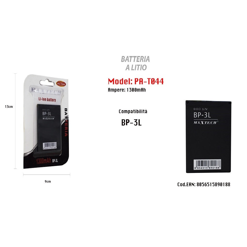 Trade Shop - Batteria A Litio Compatibile Con Bp-3l 1300mah 3,7v Cellulare Maxtech Pa-t044 -