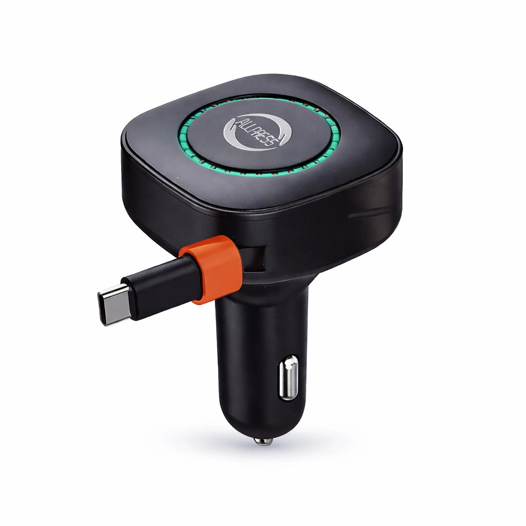 CARICABATTERIE AUTO USB TYPE-C 3.1A CAVO RETRATTILE 67CM 12V 24V RICARICA RAPIDA