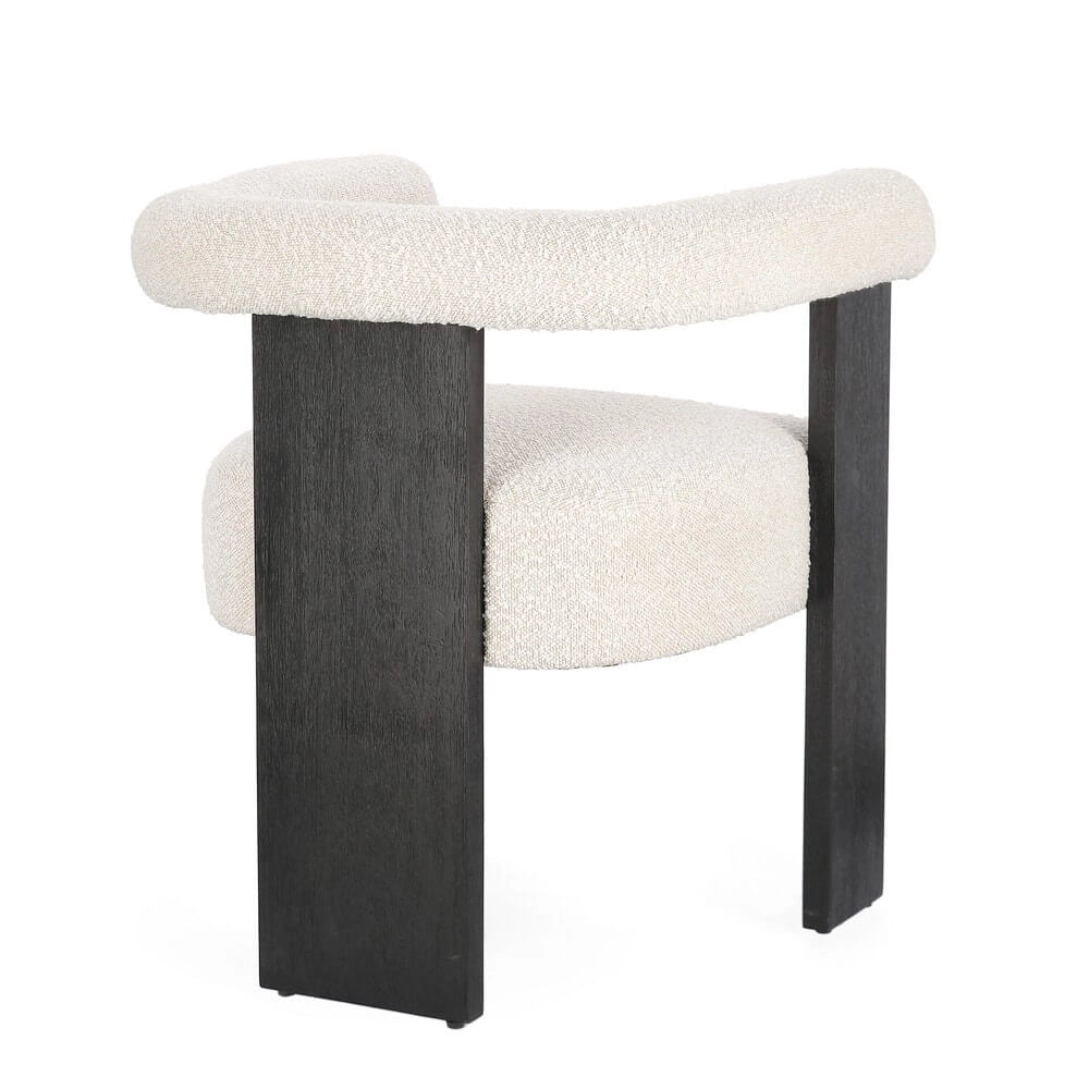 Sedia con Braccioli in Tessuto Bouclé e Struttura in Legno Nero - GORDON