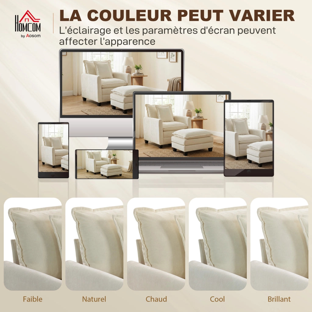 Poltrona relax con poggiapiedi ¨C Xylo ¨C tessuto chenille crema 85x128x86cm