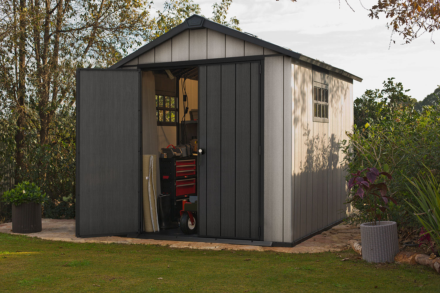 Casetta da Giardino 229x287x242 cm Keter Oakland 759 Duotech Effetto Legno Spazzolato Grigio