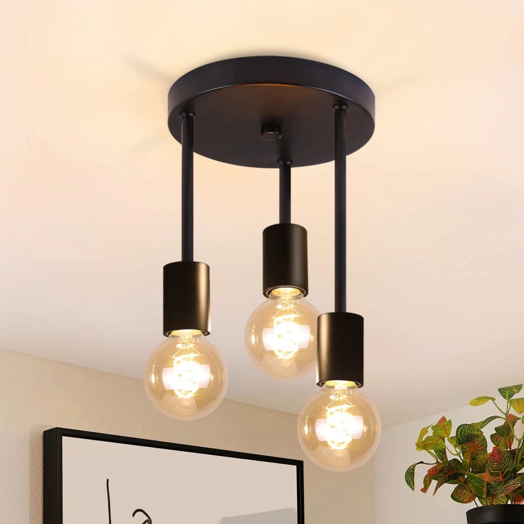 ZMH Faretto da soffitto neri tripli E27 stile industriale retrò per ristorante corridoio soggiorno senza lampadina